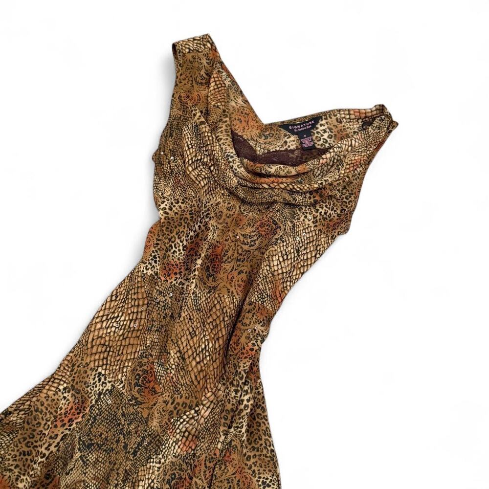 Vintage 90s Robbie Bee Animal Print Chiffon A Line Luxury Maxi Dress Size 6 - Picture 5 of 8